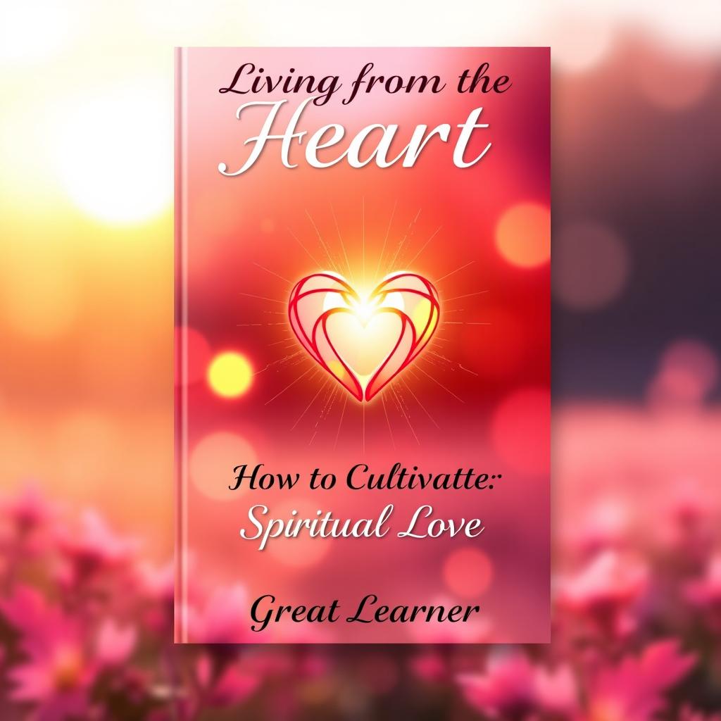 A visually striking book cover design for 'Living from the Heart: How to Cultivate Spiritual Love' by Great Learner