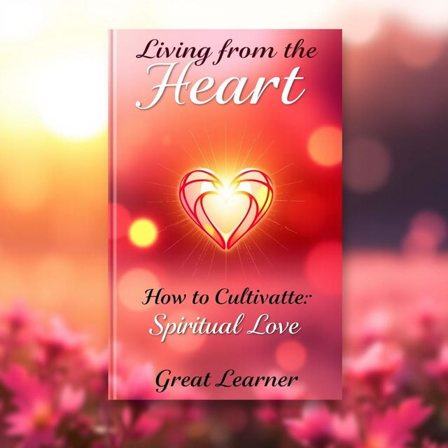 A visually striking book cover design for 'Living from the Heart: How to Cultivate Spiritual Love' by Great Learner