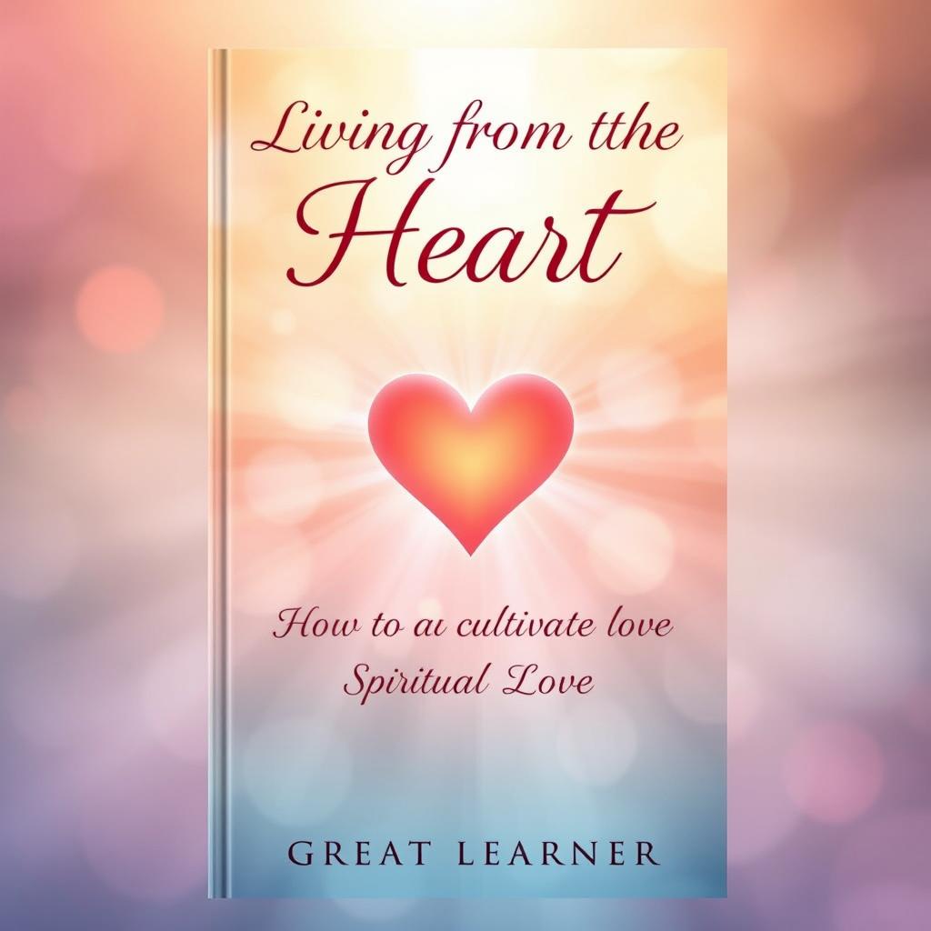 A captivating book cover design for 'Living from the Heart: How to Cultivate Spiritual Love' by Great Learner