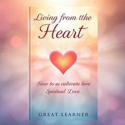 A captivating book cover design for 'Living from the Heart: How to Cultivate Spiritual Love' by Great Learner