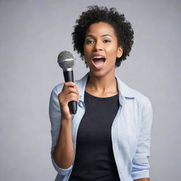 A dynamic individual holding a microphone confidently, ready to deliver a passionate speech