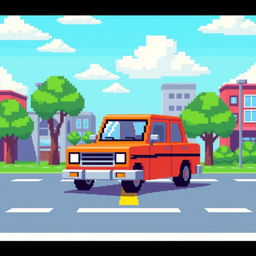 A retro 8-bit style car, pixel art design, bright colors, with a blocky appearance