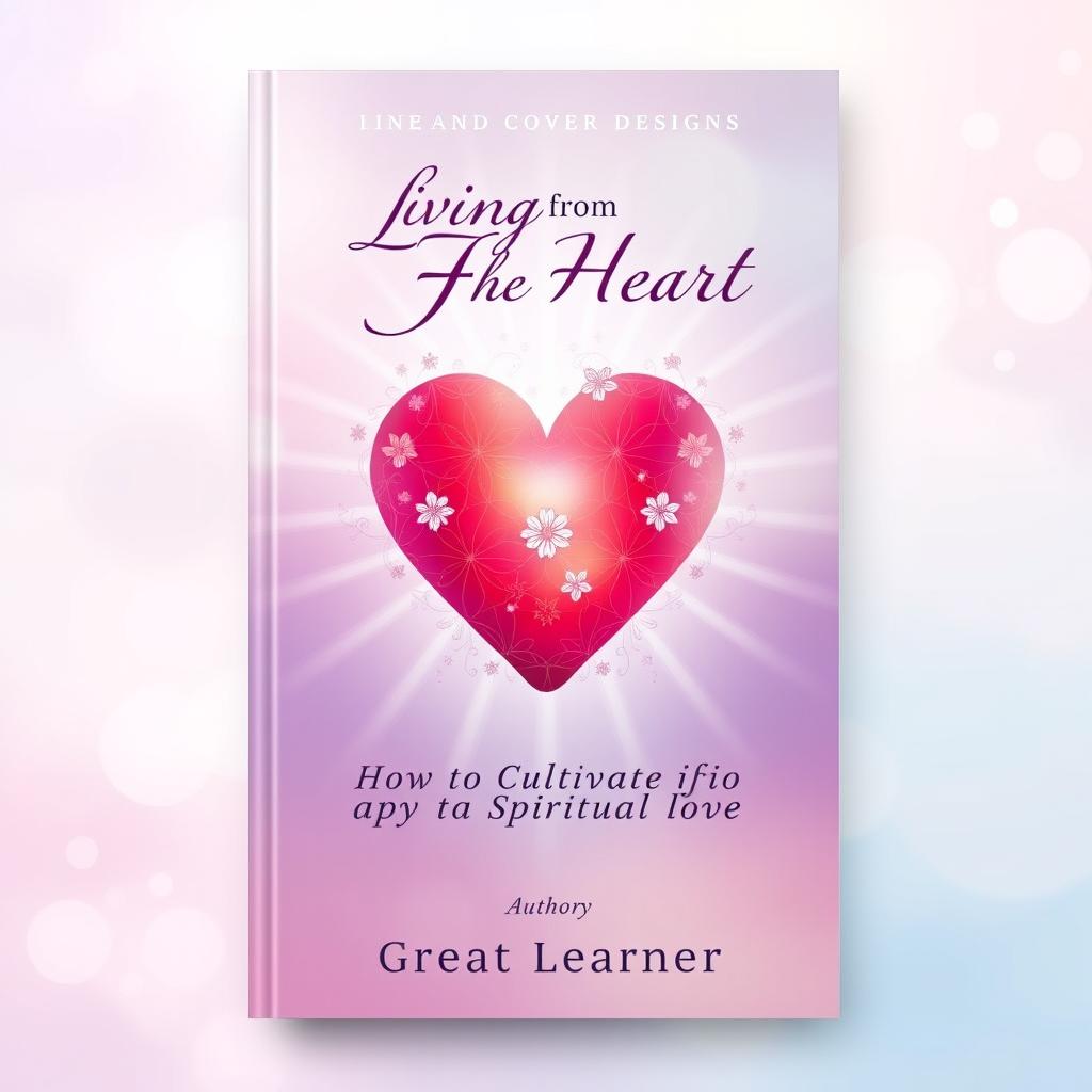 An inspiring book cover design for 'Living from the Heart: How to Cultivate Spiritual Love' by Great Learner