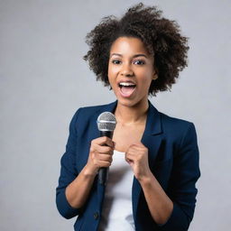 A dynamic individual holding a microphone confidently, ready to deliver a passionate speech