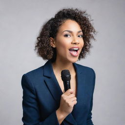 A dynamic individual holding a microphone confidently, ready to deliver a passionate speech