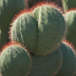 Create a visually striking image of a detailed and realistic cactus in full daylight, giving attention to its unique texture and vibrant color.