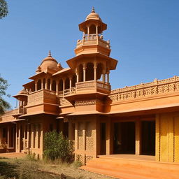 West-facing Indian-style building elevation, 22 feet wide and 40 feet tall, featuring a staircase and building entrance on the right side.