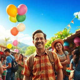 A vibrant and lively scene inspired by the movie 'Chalo por un día', starring Tom Hanks