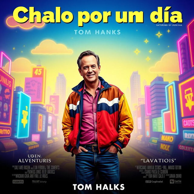 A movie poster for 'Chalo por un día', starring Tom Hanks, designed with a classic 90s aesthetic