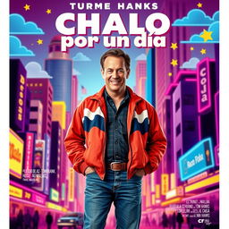 A movie poster for 'Chalo por un día', starring Tom Hanks, designed with a classic 90s aesthetic