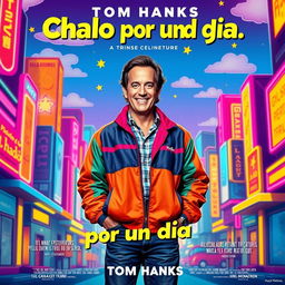 A movie poster for 'Chalo por un día', starring Tom Hanks, designed with a classic 90s aesthetic