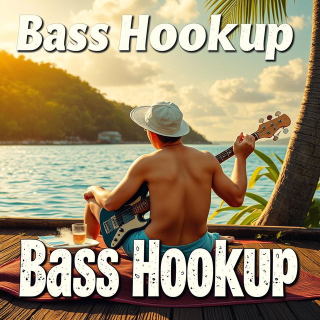 На передньому плані розташований текст "Bass Hookup in Paradise" яскравого кольору