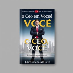 A captivating book cover design for "O Ceo em Você" featuring a strong, confident figure in a business suit standing at the center, symbolizing leadership and decision-making