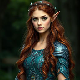 A full body portrait of a 5'7" young adult elven woman standing elegantly