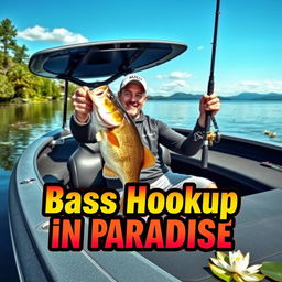 In the foreground, the text "Bass Hookup in Paradise" is prominently displayed in a vibrant color