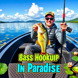 In the foreground, the text "Bass Hookup in Paradise" is prominently displayed in a vibrant color