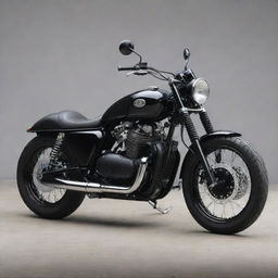 A sleek, modern motorcycle with a glossy black paint finish, chrome detailing, and a polished leather seat.