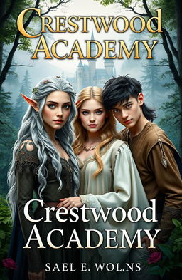 A captivating fantasy book cover featuring the title 'Crestwood Academy' prominently displayed