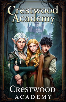 A captivating fantasy book cover featuring the title 'Crestwood Academy' prominently displayed