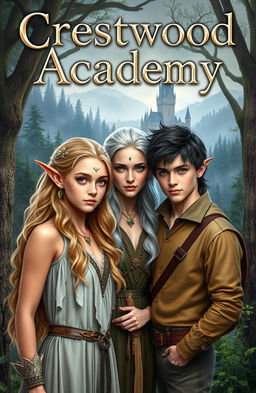 A captivating fantasy book cover featuring the title 'Crestwood Academy' prominently displayed