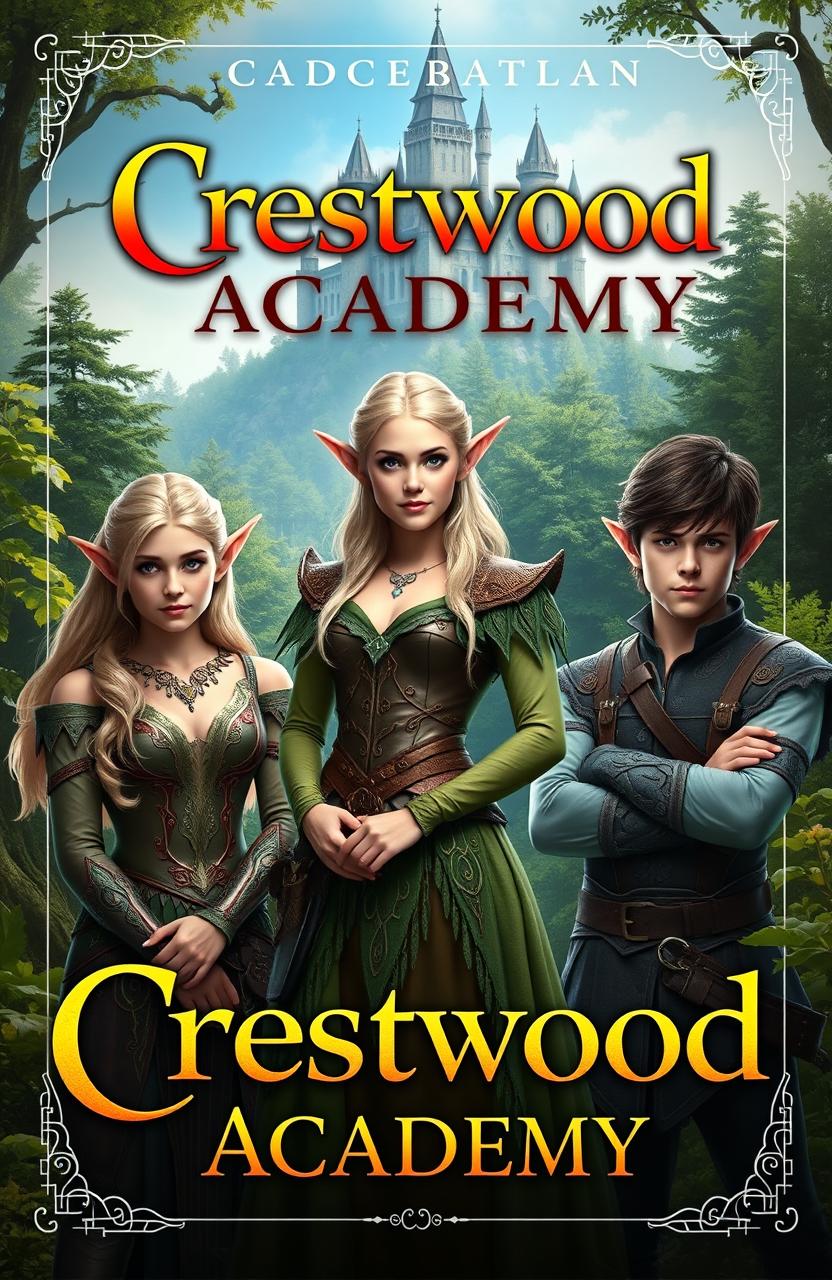 A captivating fantasy book cover for 'Crestwood Academy'
