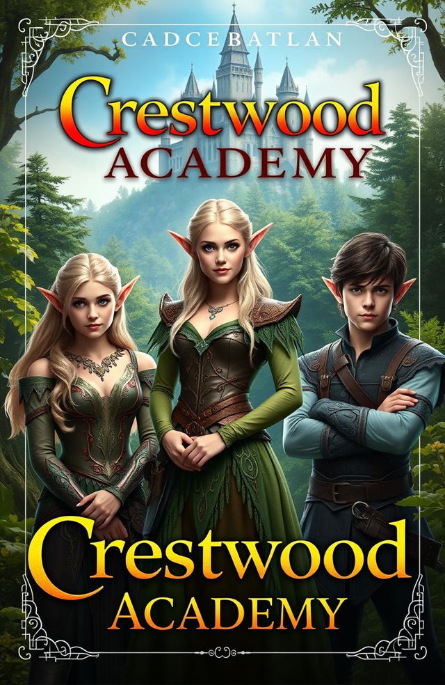 A captivating fantasy book cover for 'Crestwood Academy'