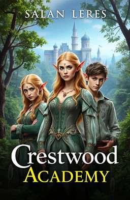 A captivating fantasy book cover for 'Crestwood Academy'