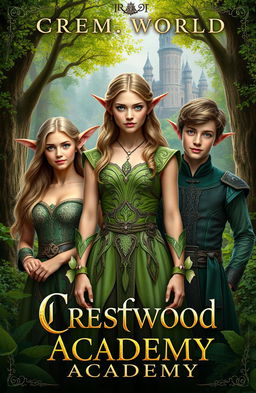 A captivating fantasy book cover for 'Crestwood Academy'