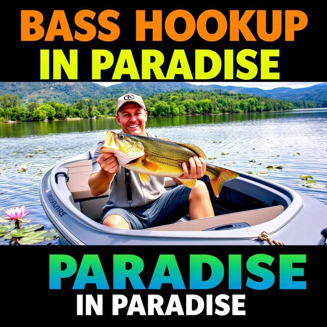 In the foreground, the text "Bass Hookup in Paradise" is boldly displayed in vibrant colors