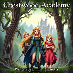 A fantasy book cover featuring the title "Crestwood Academy" at the top and the author's name, "Written by Emma Gianotti" at the bottom