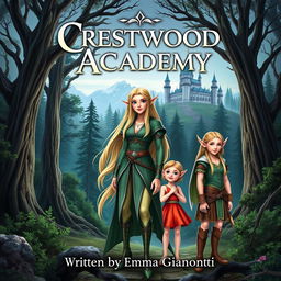 A fantasy book cover featuring the title "Crestwood Academy" at the top and the author's name, "Written by Emma Gianotti" at the bottom