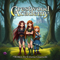 A fantasy book cover featuring the title "Crestwood Academy" at the top and the author's name, "Written by Emma Gianotti" at the bottom