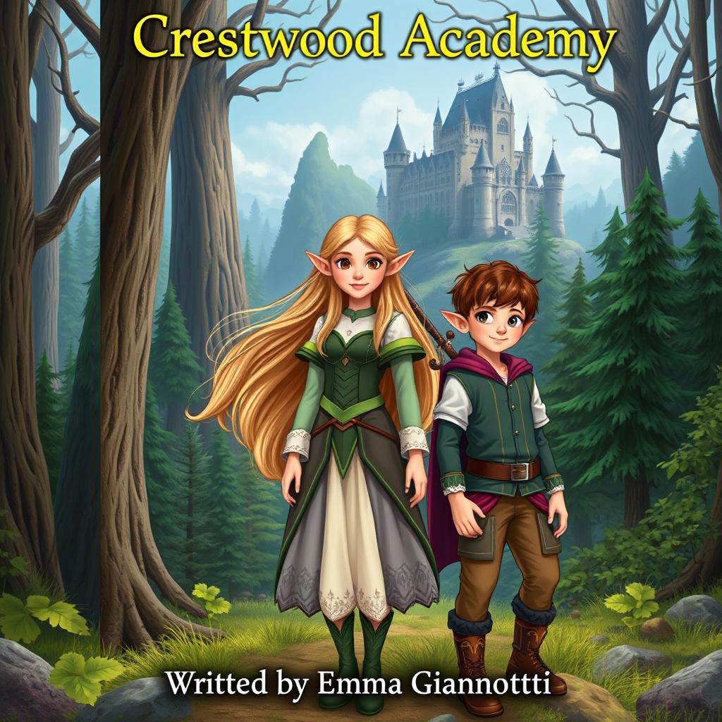 A fantasy book cover featuring the title "Crestwood Academy" at the top and the author's name, "Written by Emma Gianotti" at the bottom