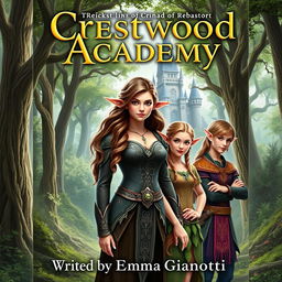 A fantasy book cover displaying the title "Crestwood Academy" prominently at the top and the author's name, "Written by Emma Gianotti" at the bottom