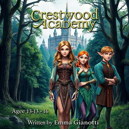 A fantasy book cover displaying the title "Crestwood Academy" prominently at the top and the author's name, "Written by Emma Gianotti" at the bottom