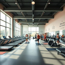 A multifunctional space designed as a gym, showcasing a spacious interior with dimensions of 315cm in height and 325cm in width, featuring various workout equipment such as treadmills, weights, and yoga mats