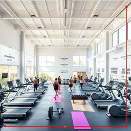 A multifunctional space designed as a gym, showcasing a spacious interior with dimensions of 315cm in height and 325cm in width, featuring various workout equipment such as treadmills, weights, and yoga mats