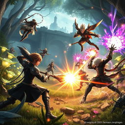 A striking scene depicting characters from Final Fantasy XVI engaged in an epic battle