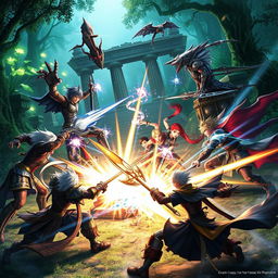 A striking scene depicting characters from Final Fantasy XVI engaged in an epic battle