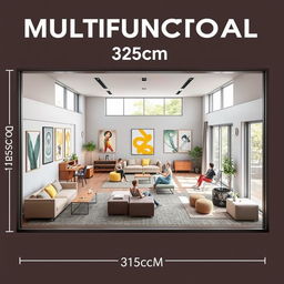 A multifunctional space with dimensions of 315cm by 325cm, designed to accommodate a variety of activities