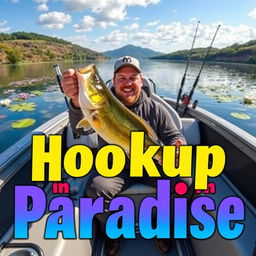 In the foreground, the text "Hookup in Paradise" is boldly displayed in vibrant colors