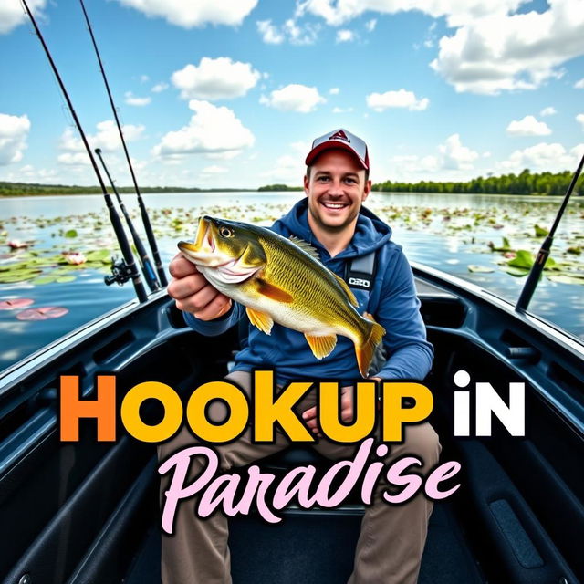 In the foreground, the text "Hookup in Paradise" is boldly displayed in vibrant colors