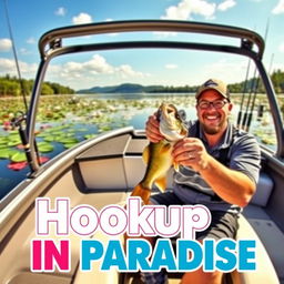 In the foreground, the text "Hookup in Paradise" is boldly displayed in vibrant colors