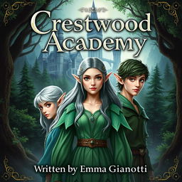 A fantasy book cover for 'Crestwood Academy' written by Emma Gianotti