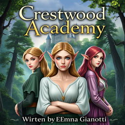 A fantasy book cover for 'Crestwood Academy' written by Emma Gianotti