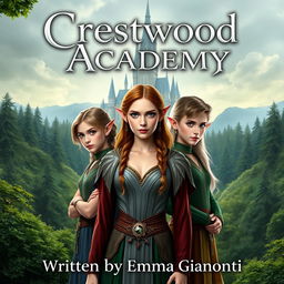 A fantasy book cover for 'Crestwood Academy' written by Emma Gianotti