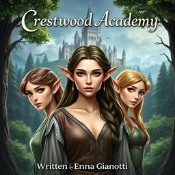 A fantasy book cover for 'Crestwood Academy' written by Emma Gianotti