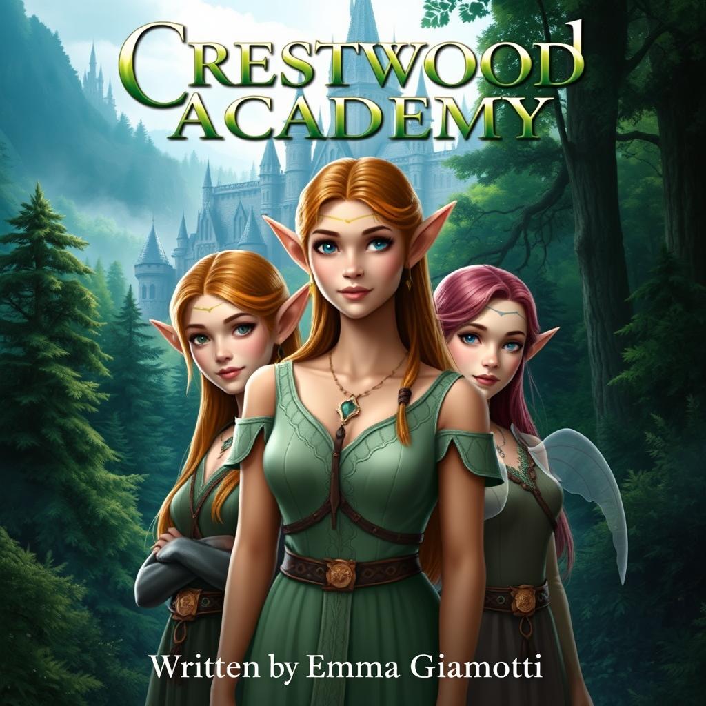 A fantasy book cover for 'Crestwood Academy' written by Emma Gianotti