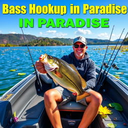 The text "Bass Hookup in Paradise" is displayed in vibrant colors, such as bright greens and blues that evoke a refreshing, outdoor vibe