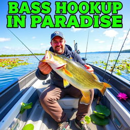 The text "Bass Hookup in Paradise" is displayed in vibrant colors, such as bright greens and blues that evoke a refreshing, outdoor vibe